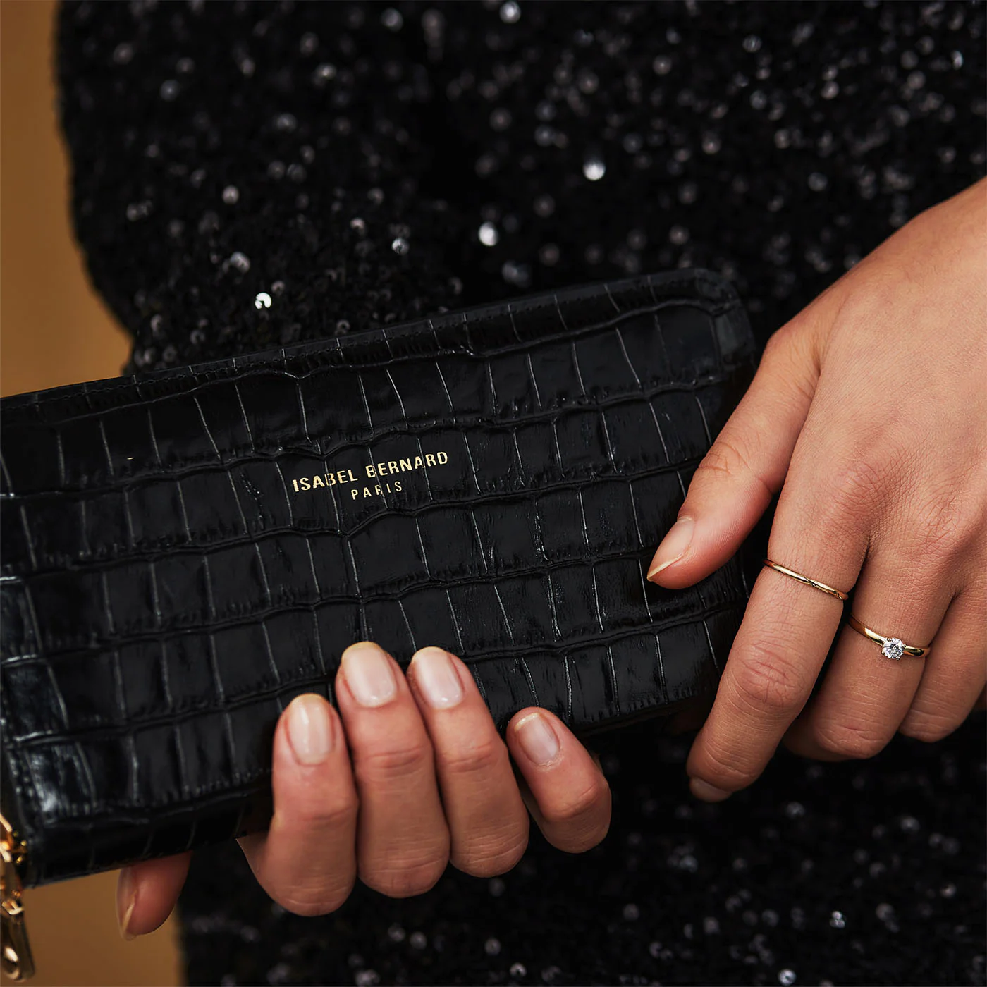 Isabel Bernard Honoré Léa Black Croco Zip Wallet IB23007 - Image 3