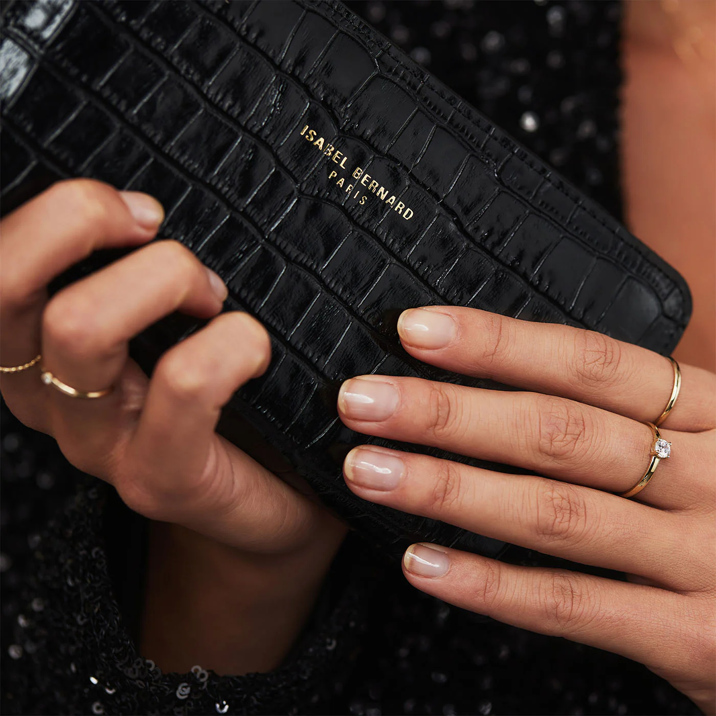 Isabel Bernard Honoré Léa Black Croco Zip Wallet IB23007 - Image 4