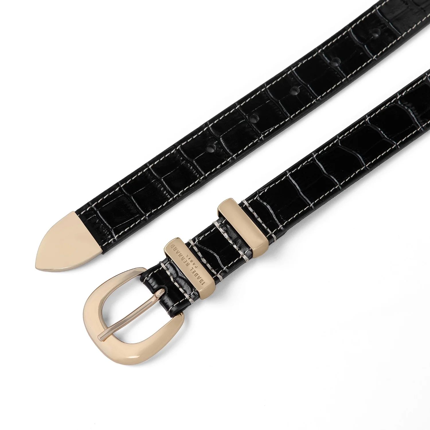 Isabel Bernard Rêveur Mathilde Croco Black calfskin belt with gold-coloured buckle IB60020-201-80 - Image 4