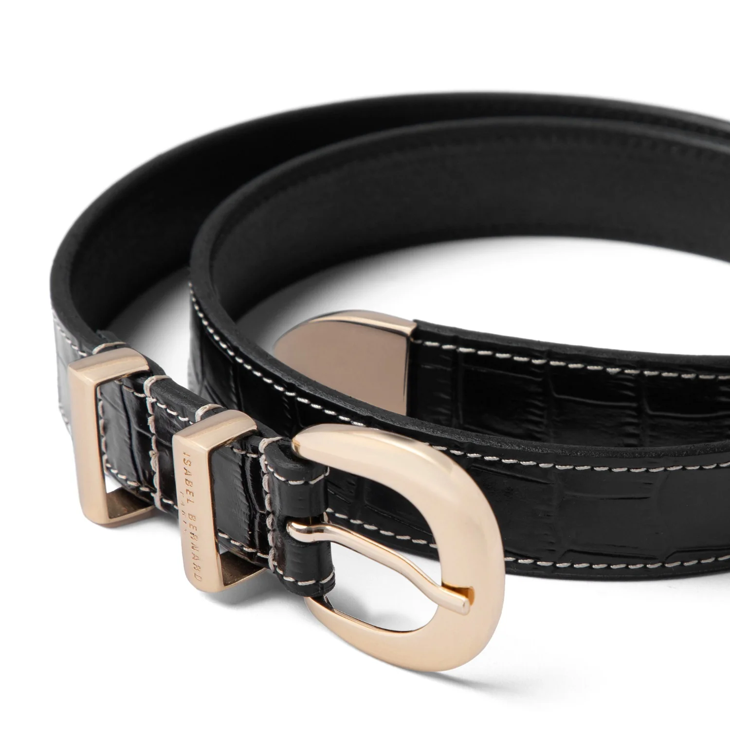 Isabel Bernard Rêveur Mathilde Croco Black calfskin belt with gold-coloured buckle IB60020-201-80 - Image 5