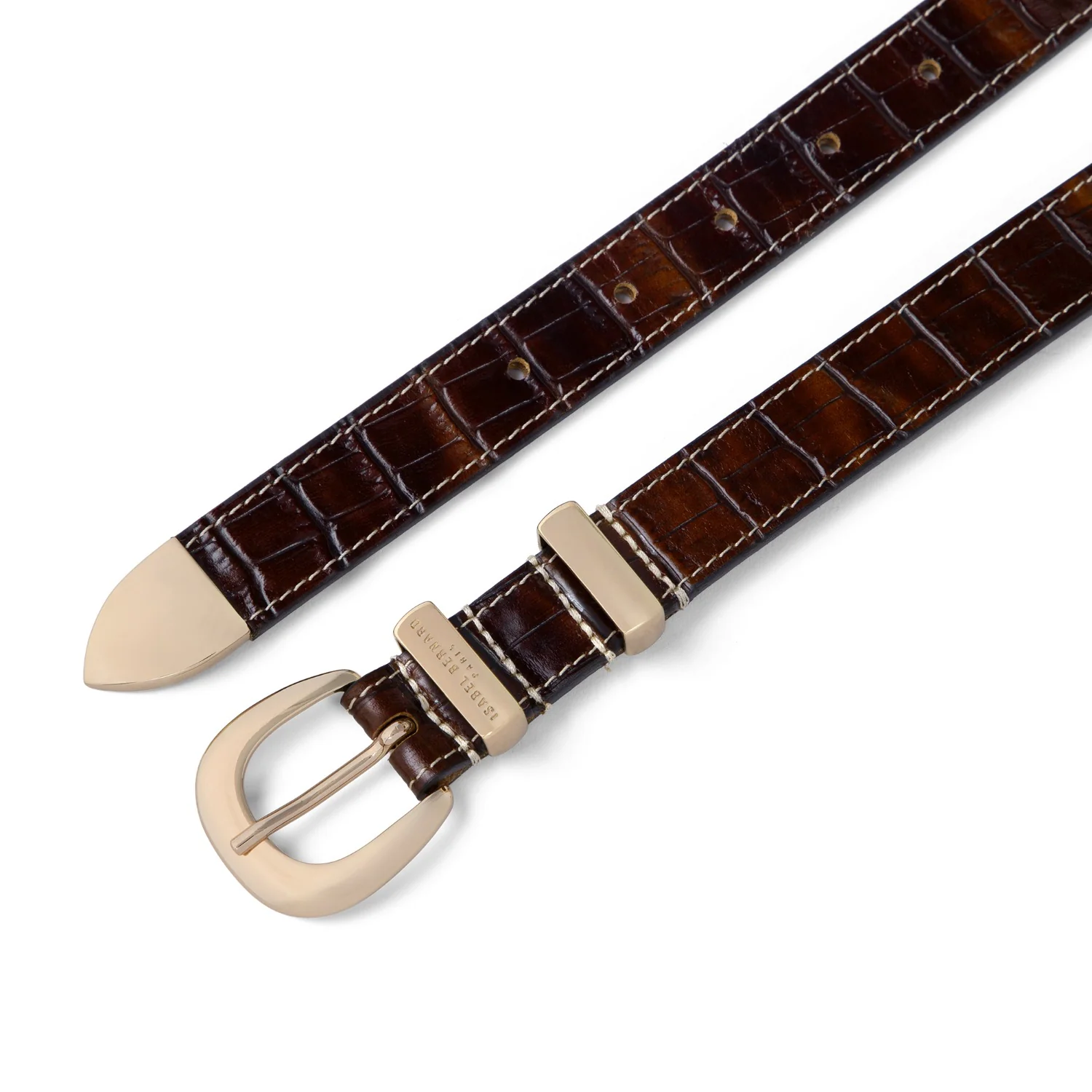 Isabel Bernard Rêveur Mathilde Croco Brown calfskin belt with gold-coloured buckle IB60020-230-90 - Image 4