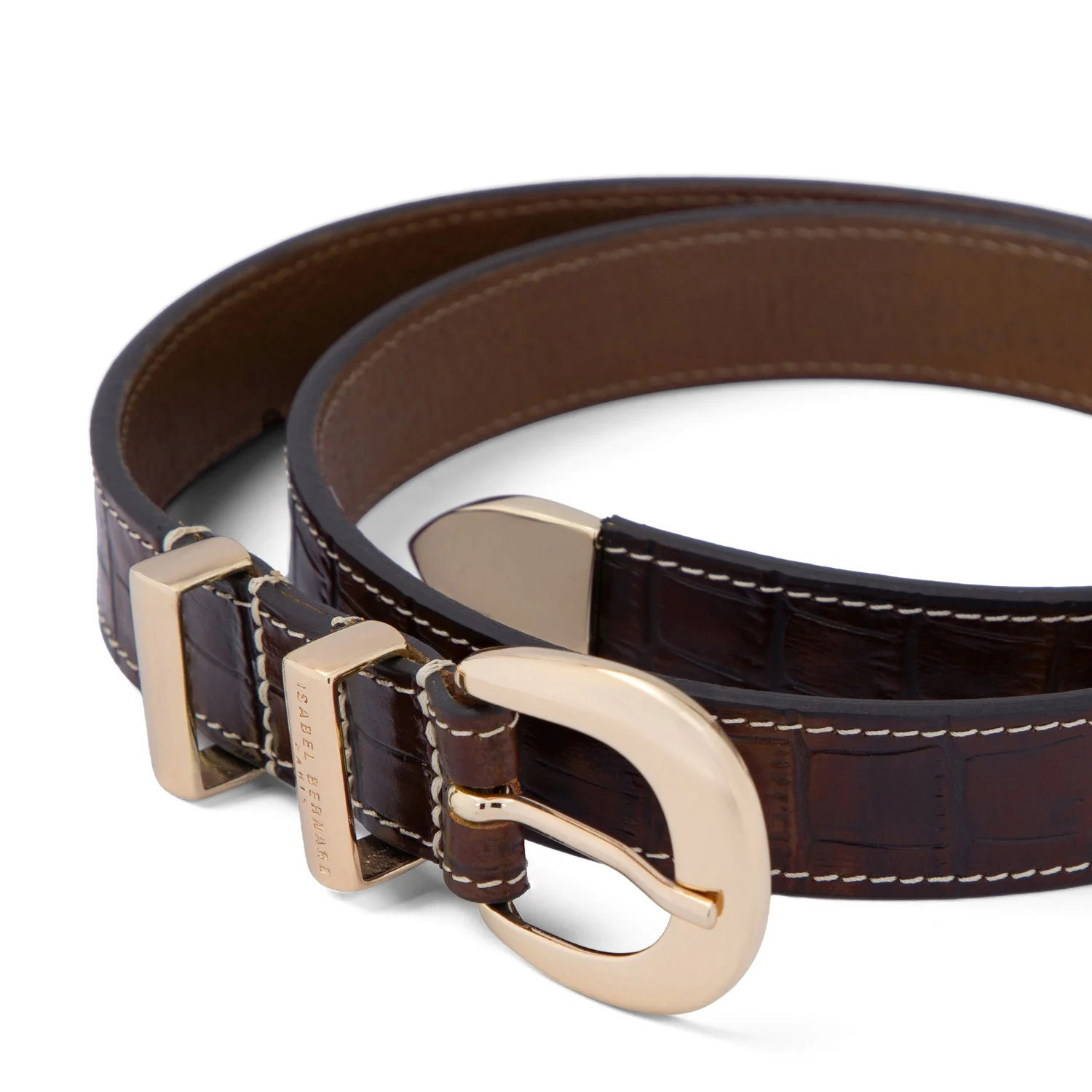 Isabel Bernard Rêveur Mathilde Croco Brown calfskin belt with gold-coloured buckle IB60020-230-90 - Image 5