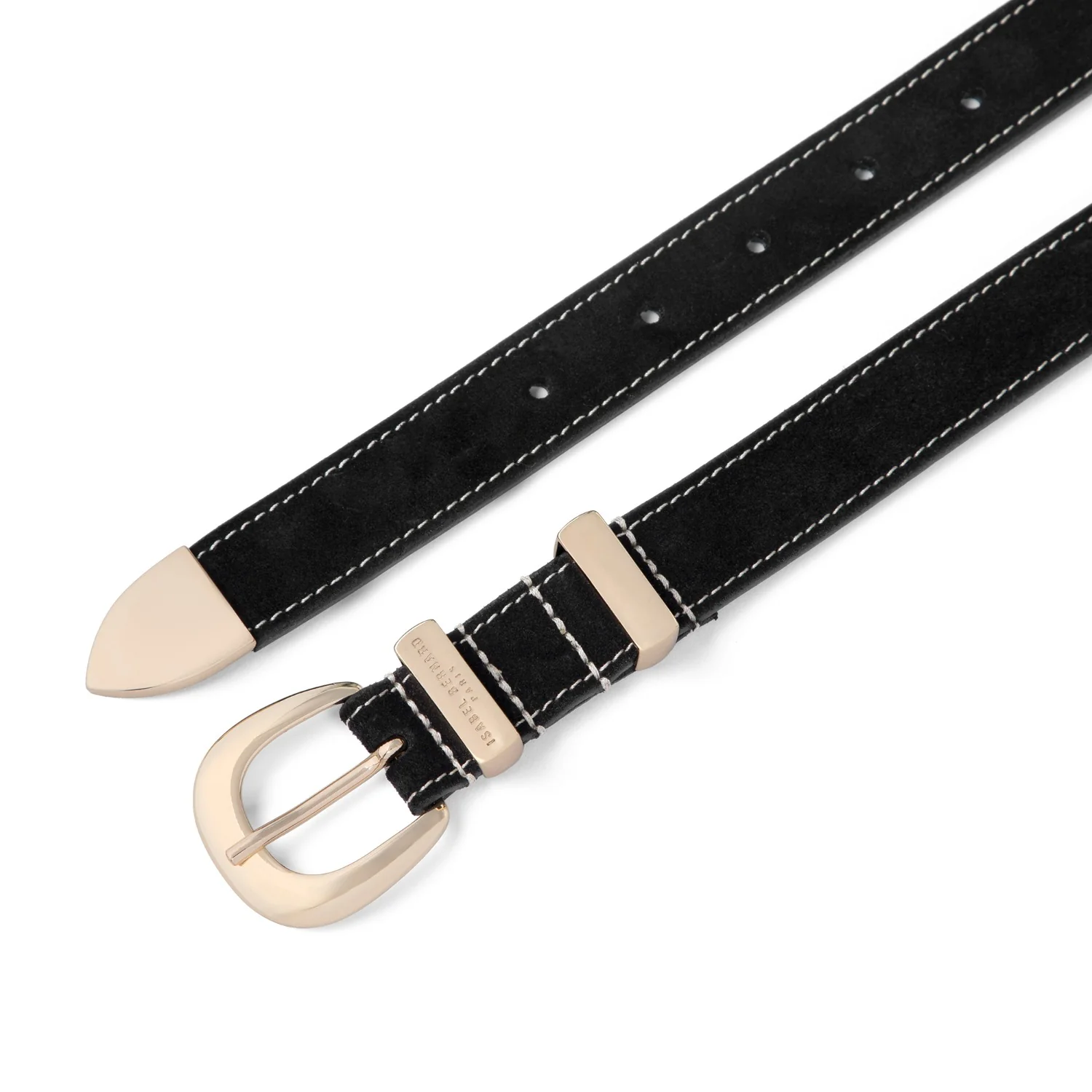 Isabel Bernard Rêveur Mathilde Suede Black belt with gold-coloured buckle IB60020-101-80 - Image 4