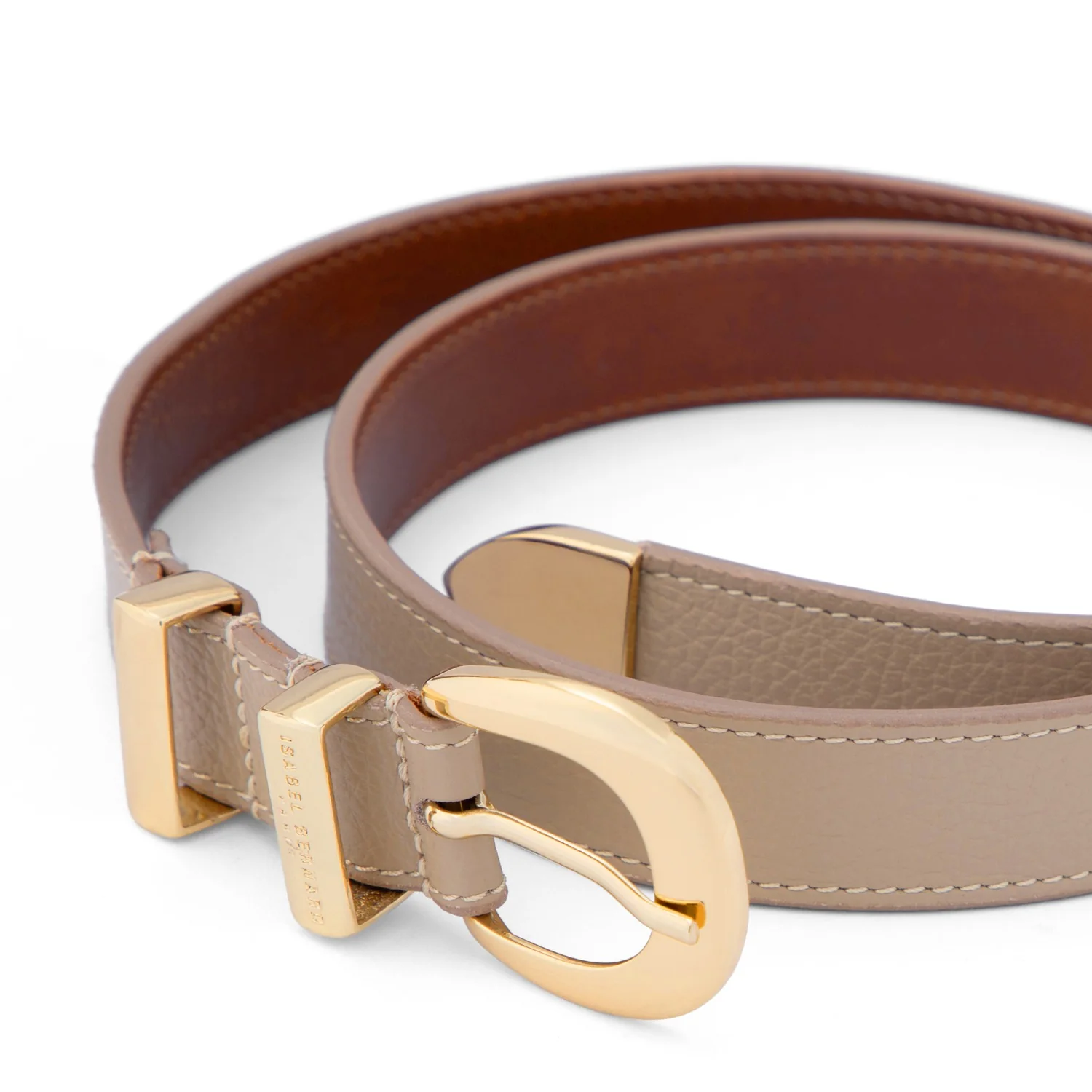 Isabel Bernard Rêveur Mathilde Taupe calfskin belt with gold-coloured buckle IB60020-078-95 - Image 5